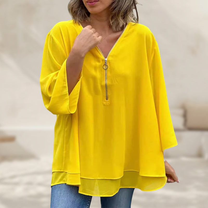 Chiffon-top met rits en V-hals