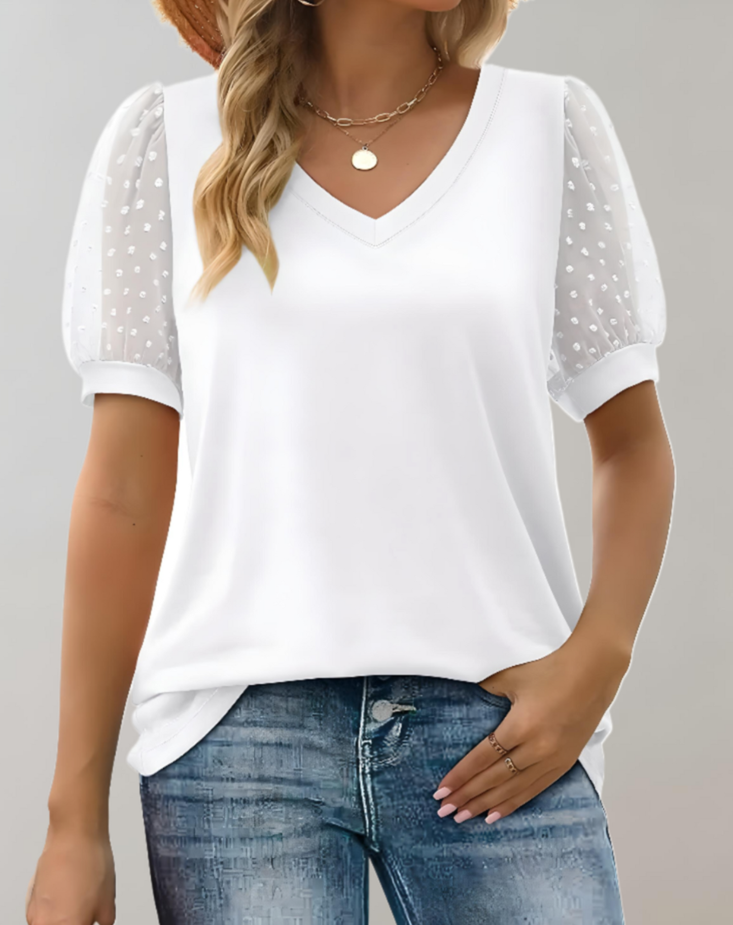 Isabella - Casual top met korte pofmouwen